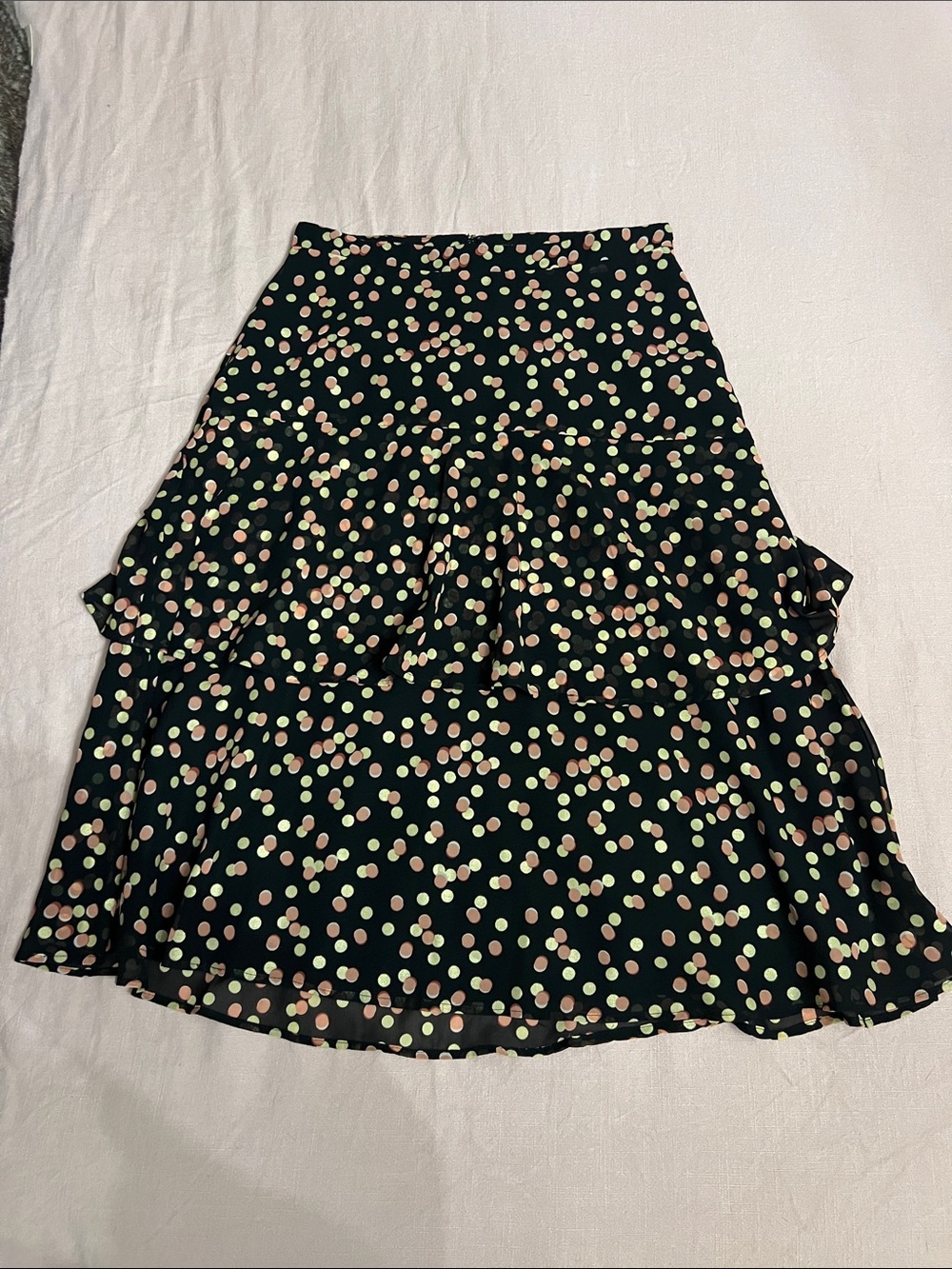 Ann Taylor Black Midi Skirt with Pastel Polka Dots